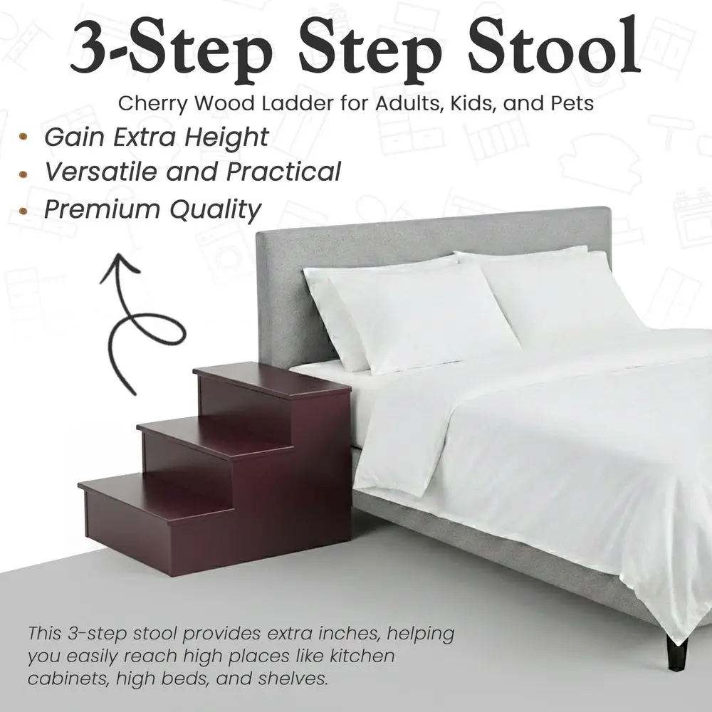 

Darien 3 Step Wood Stool Cherry for Adults Kids Dog Stairs Pet Ladder Furniture