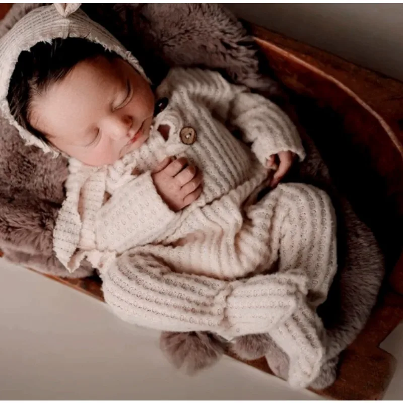 

Осенне-зимняя одежда для новорожденных мальчиков и девочек, вафельный вязаный комбинезон на пуговицах с длинными рукавами