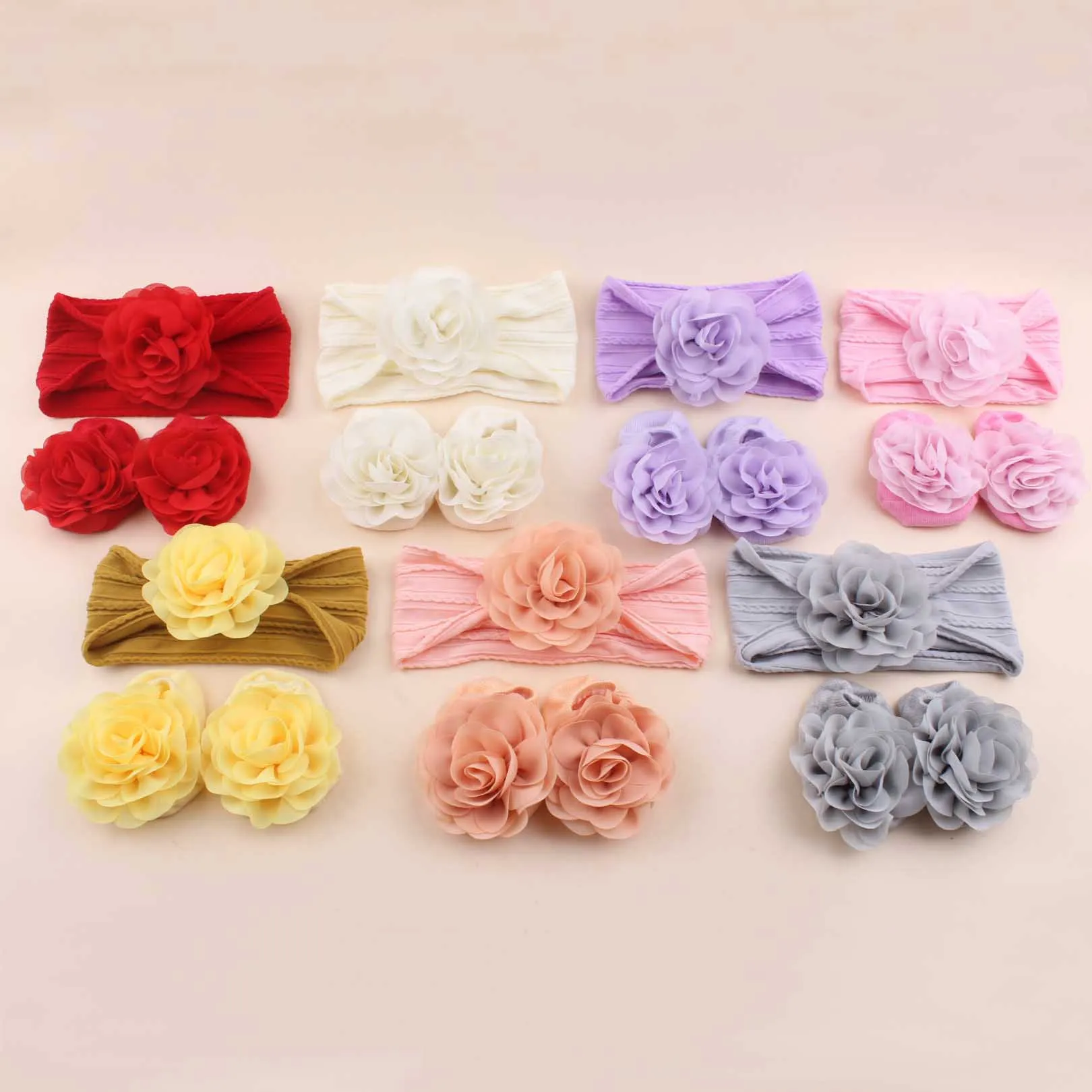 

1Set Baby Nylon Headbands with Socks Infant Girls Flower Hairbands Newborn Non-slip Socks Toddlers Kids Hair Accessories