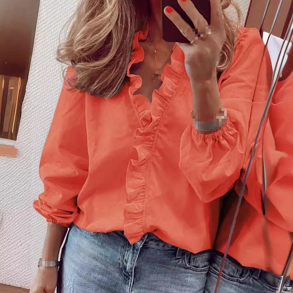 

Women's Shirts Solid Color Fashion 2024 New Autumn Loose Long Sleeve Ruffled Shirt Personality Temperament Top Women Blouses