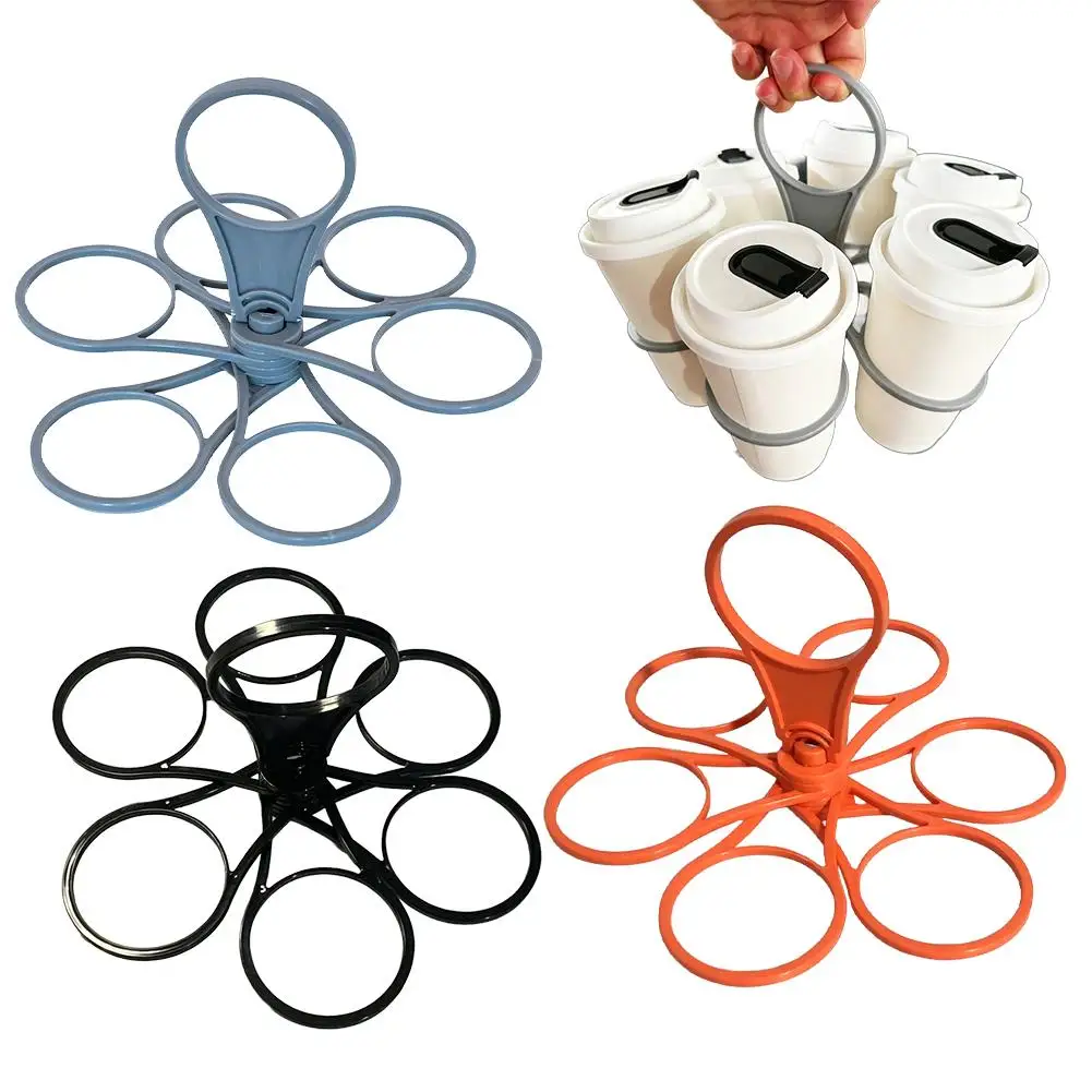 Foldable 6 Cup Drink Carrier Portable Reusable Coffee Cup Holder with Handle Takeaway Beverage Tray for Office Picnic Delivery ﻿