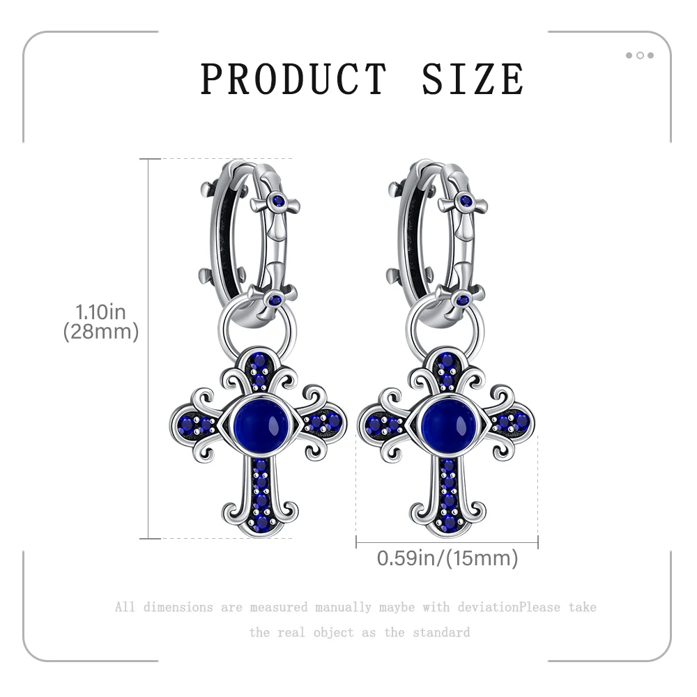 Neue 925er-Sterlingsilber-Kreuzohrringe mit blauem Zirkon, hypoallergene Ohrringe, ideal als Schmuck für den Alltag oder für ein Date, ein Geschenk für Frauen. – Detail 2