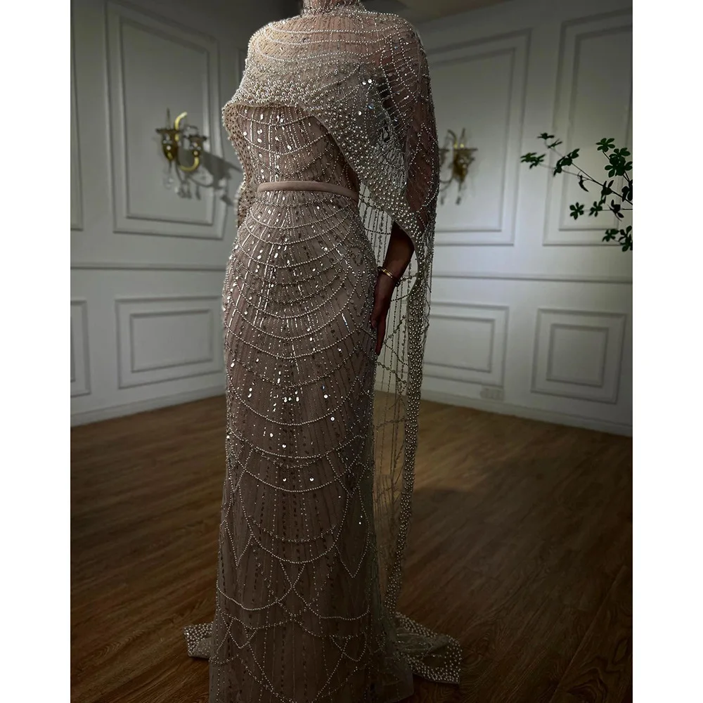 2024 Pearl Dress Long Dress with Train for Banquet Performance Dress Women Female Clothing Fashion Elegant Evening Party Dresses