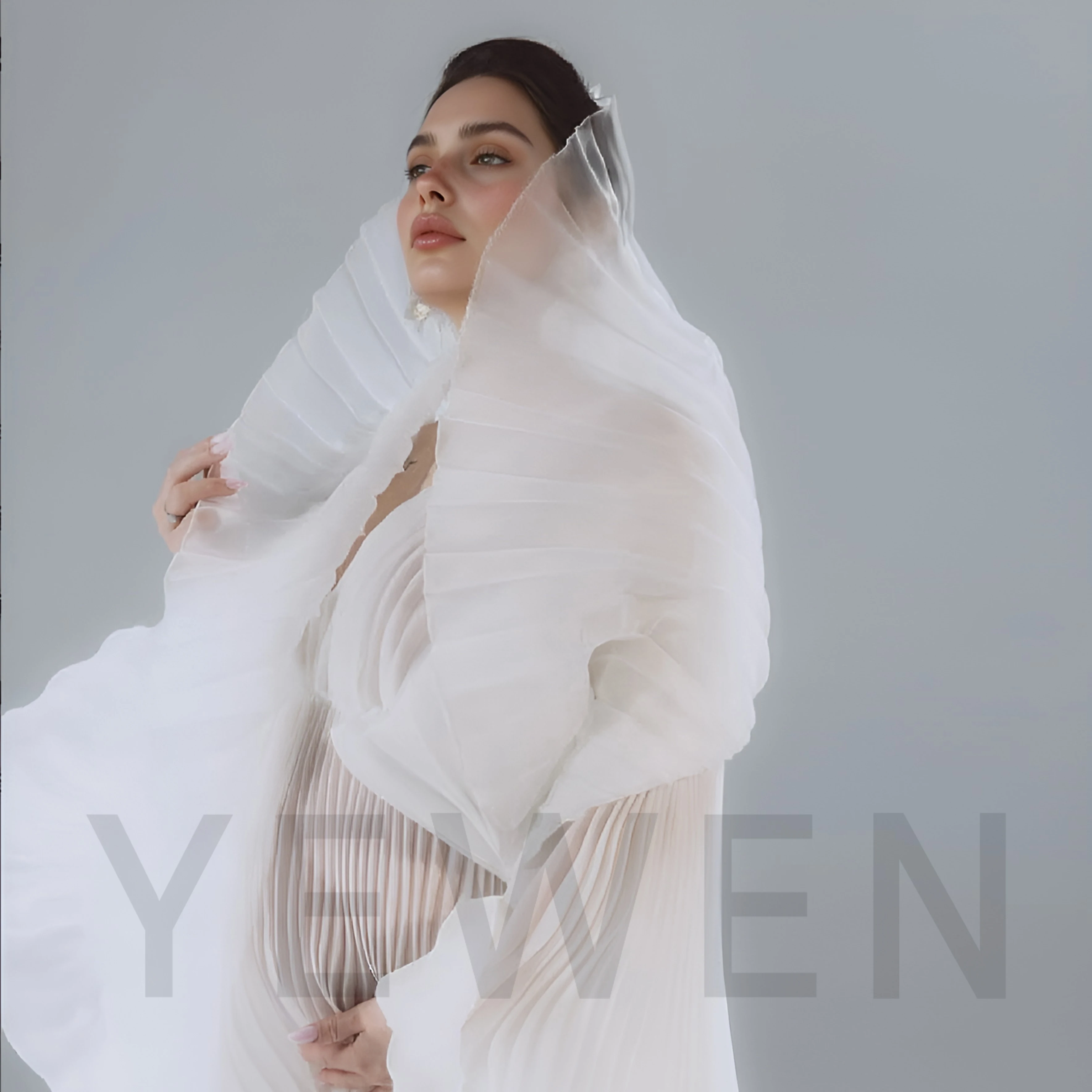 New Pleated Maternity Dresses for Photoshoot Custom Organza Pregnancy Shooting Dress for Pregnant Women for Photo Shoot