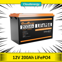 Cloudenergy 12V 200Ah LiFePO4 Battery Pack Backup Power,Built-in 100A BMS, Support in Series/Parallel,2560Wh Energy,6000+ Cycles
