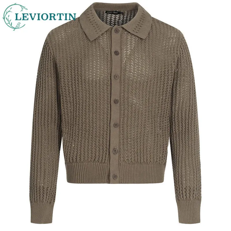 

Мужская ниша, жаккардовая рубашка-поло с длинными рукавами, свитер, американская уличная мода, короткий стильный вязаный свитер с лацканами, куртка