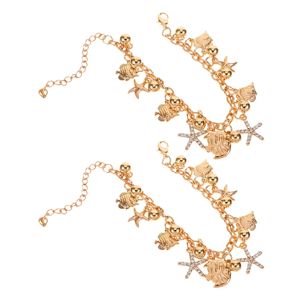 

2Pcs Ocean Theme Womens Bracelet Adjustable Charm Wrist Jewelry Stylish Trendy Bracelets for Teen and Women