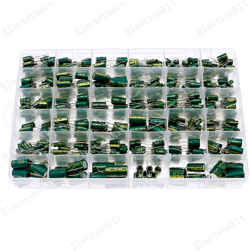 810Pcs 36kind Aluminum Electrolytic Capacitor set 10V-63V 1uF-1500uF Assorted Kit Storage Box High Frequency Low ESR with box