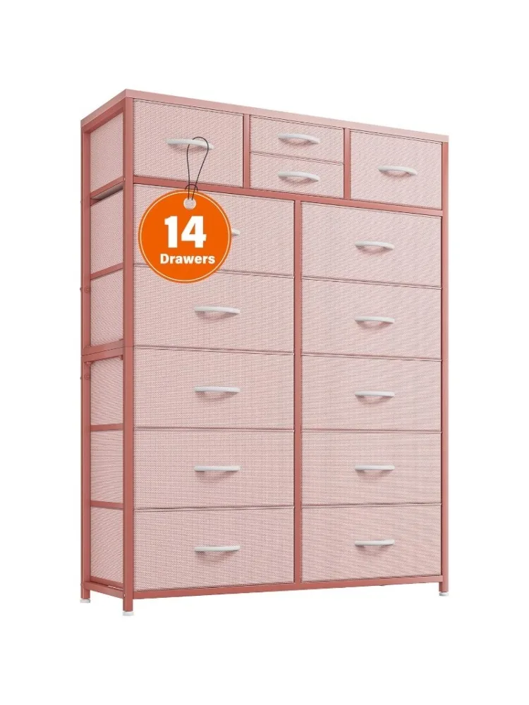 

Pink Dresser, Dresser for Girls Bedroom with 14 Fabric Drawers, Pink Dressers & Chest of Drawers Tall Dressers for Bedro