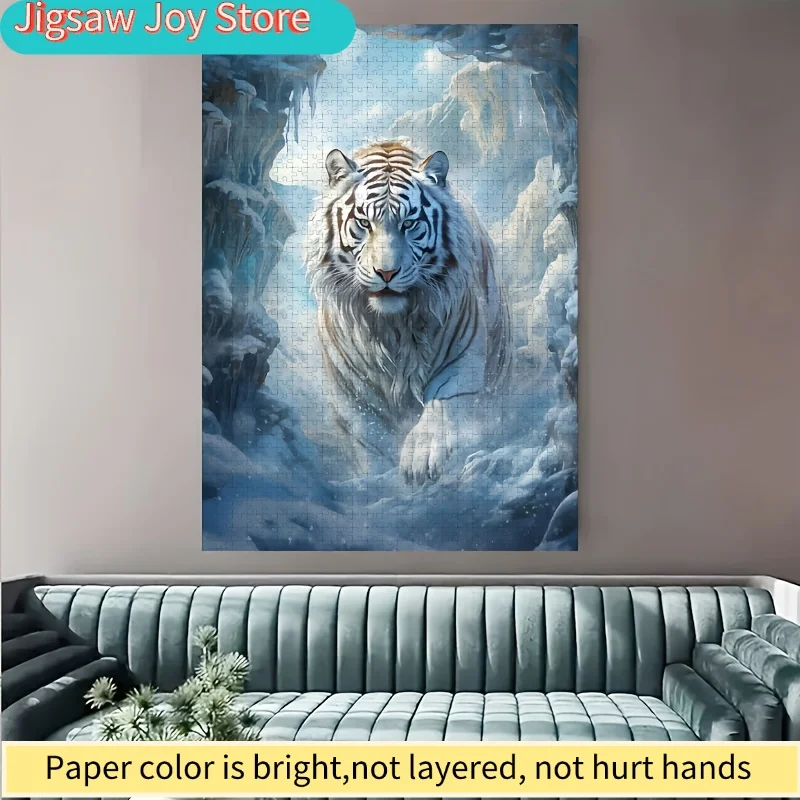 

500pcs/1000pcs/1200pcs/2000pcs White Tiger Puzzle - Large Challenge Puzzle for & Families with Snowy Arctic Landscape, Vibrant