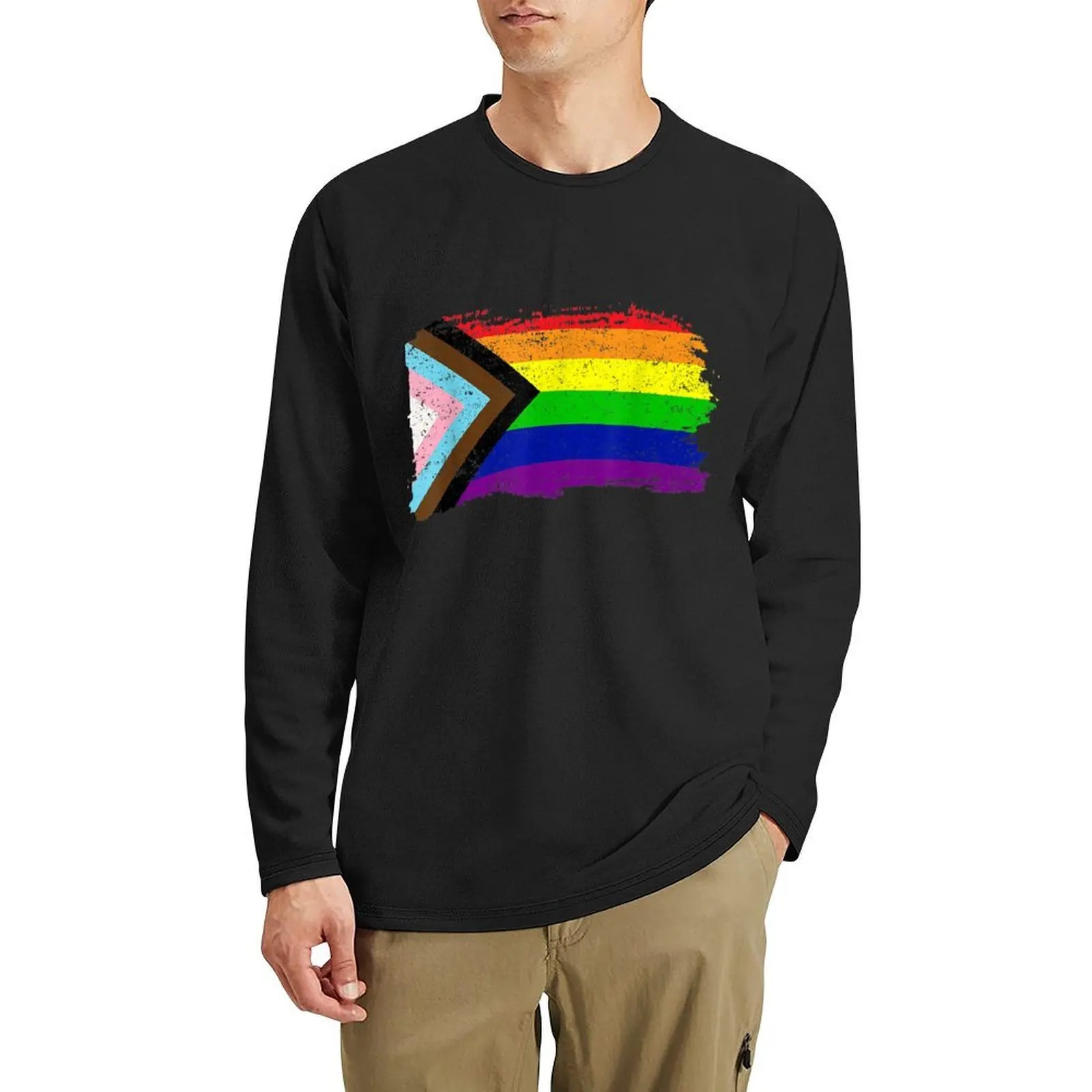 

Inclusive Progress Pride Flag Gay Pride LGBTQ Rainbow Flag Long T-Shirt oversized t shirts plain white t shirts men
