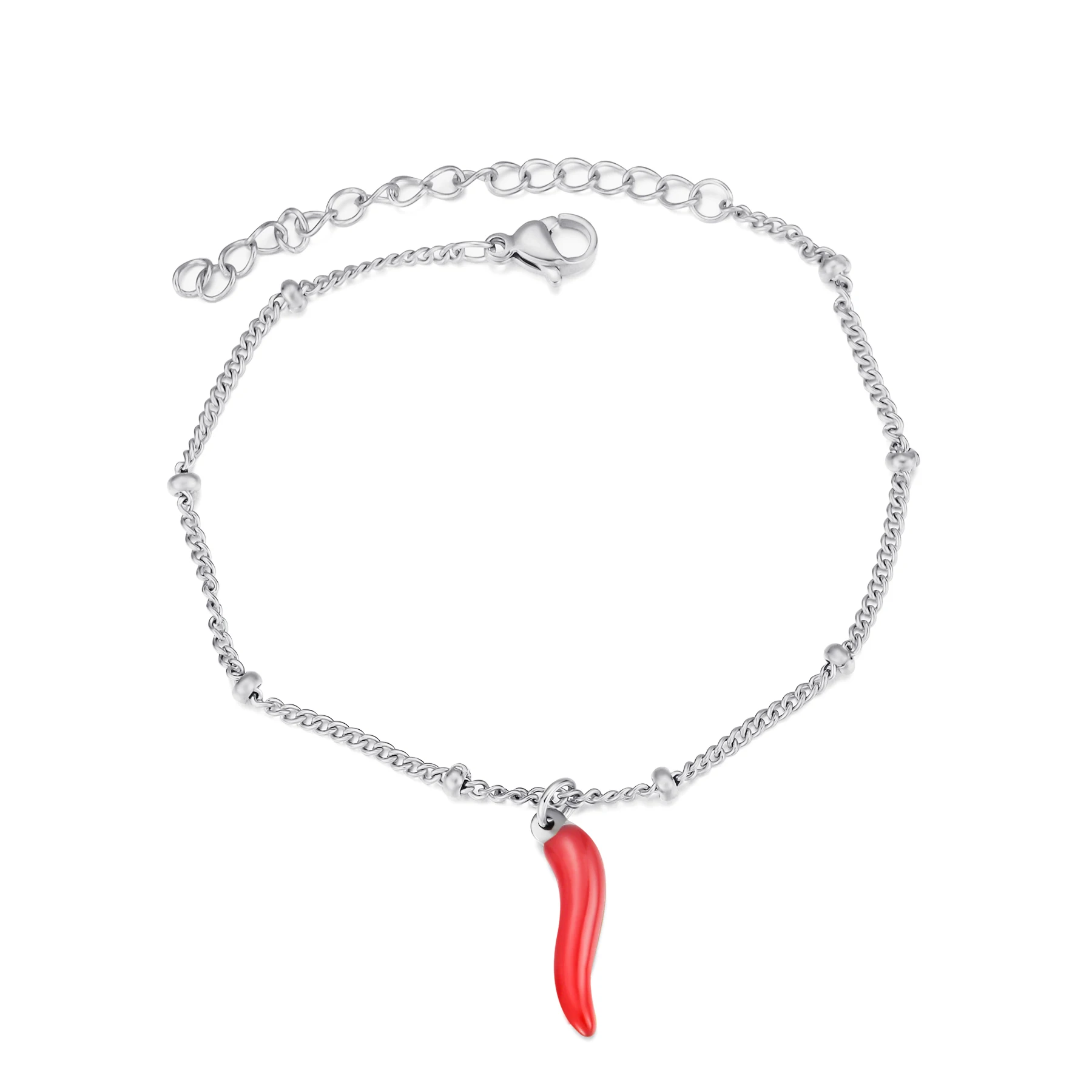Klassieke roestvrijstalen rode chili bedels armband voor dames zomer waterdicht en roestbestendig dagelijkse accessoires sieraden
