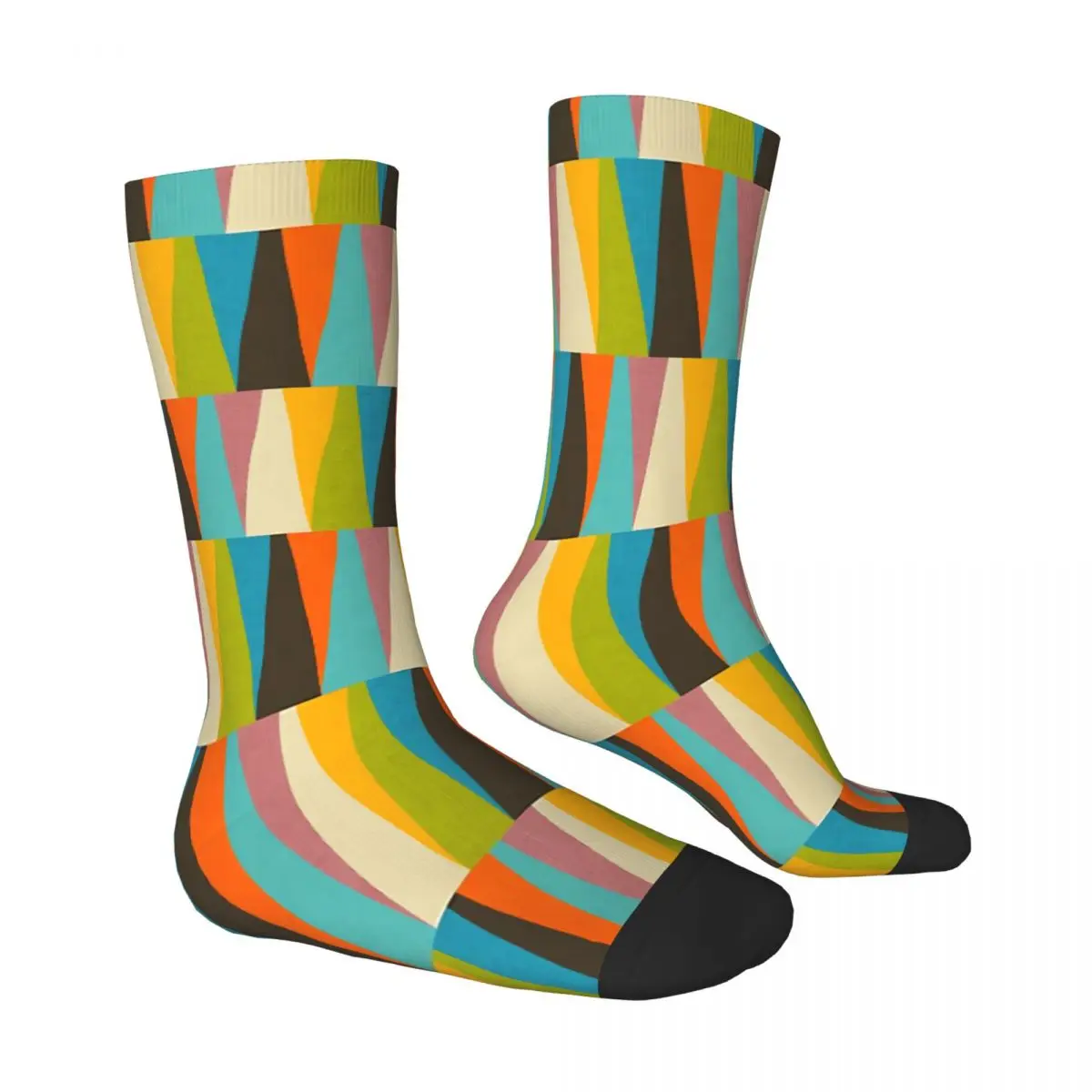 Retro Color Block Triangle Pattern Of Square Socks Male Mens Women Spring Stockings Hip Hop