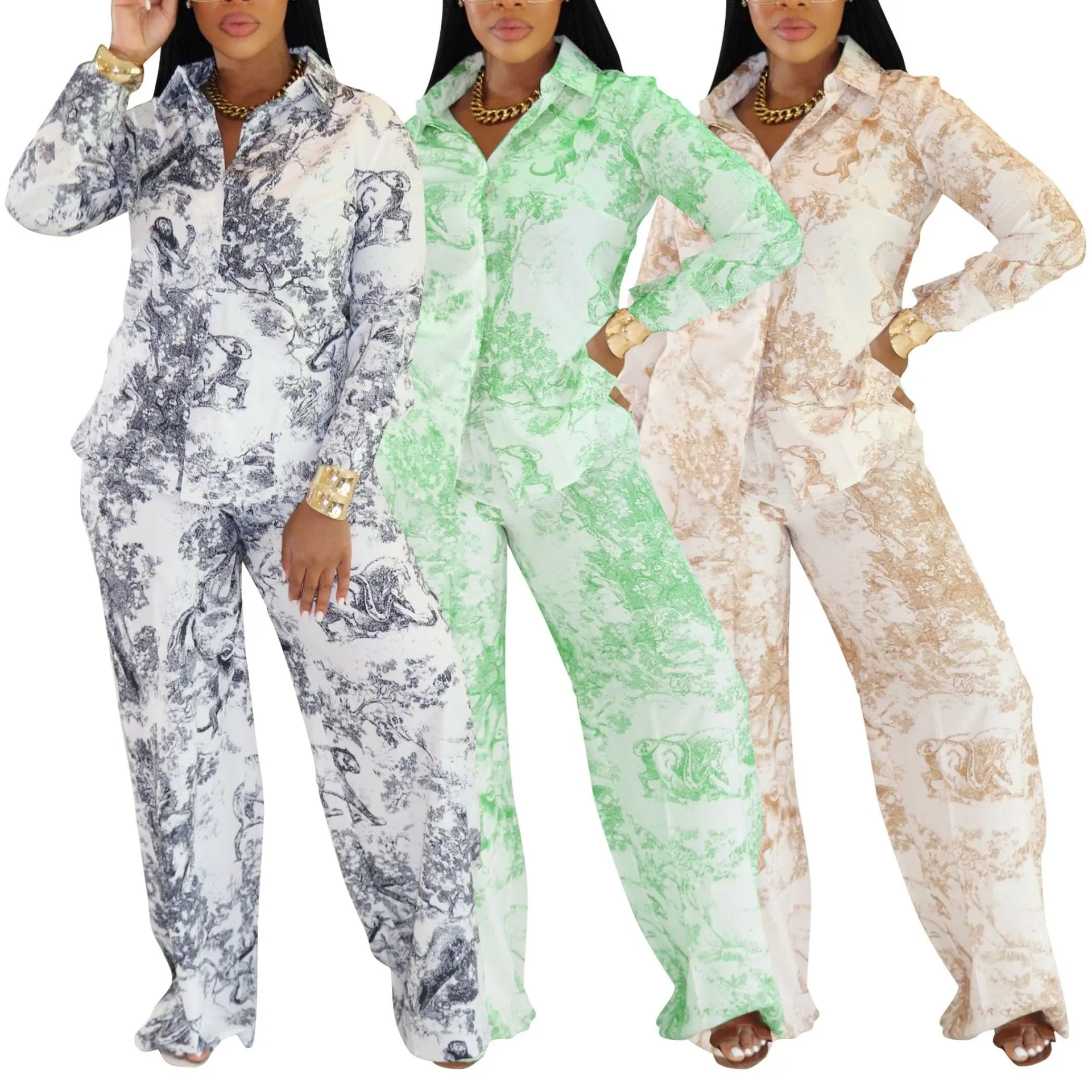 

Современный элегантный комплект свободного кроя: женский офисный хлопковый ансамбль с длинными рукавами