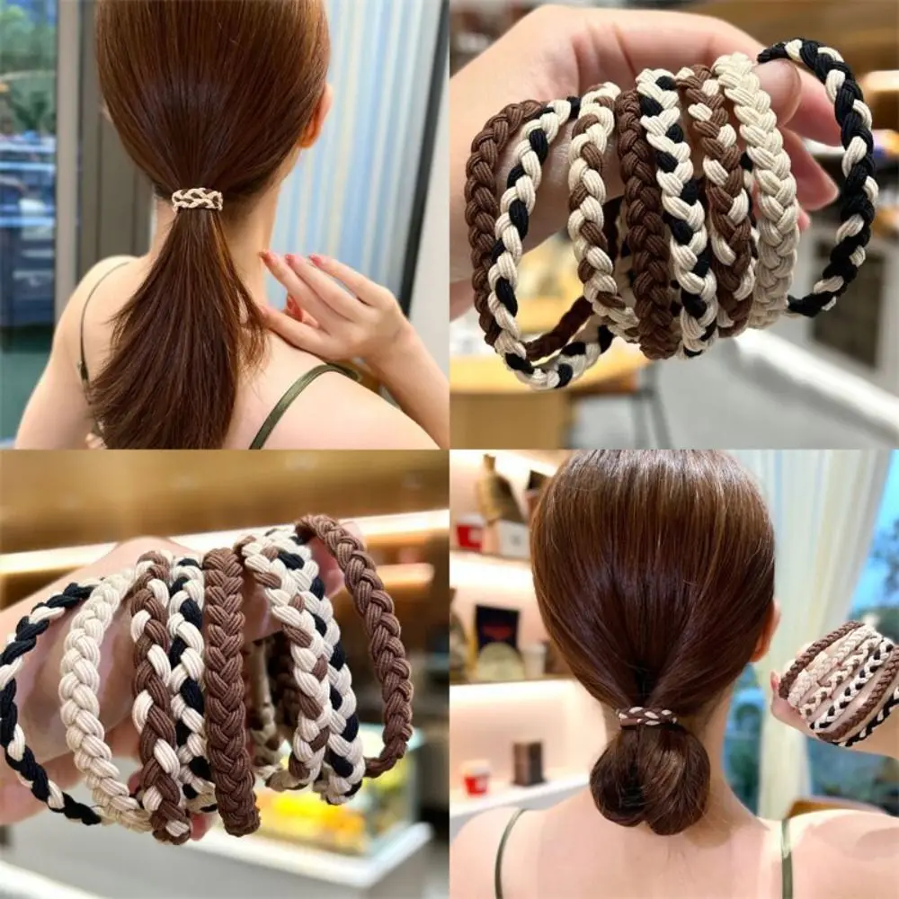 

5Pcs Braided Hair Tie Simple Nylon Highly Elastic Hair Rope Coffee Durable Rubber Band Women Girl