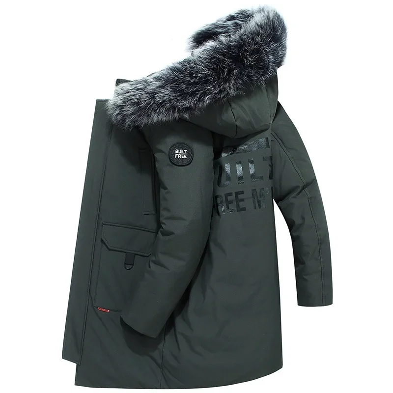 Novo inverno dos homens com capuz gola de pele puffer jaquetas longo pato para baixo casacos qualidade masculino ao ar livre casual mais grosso