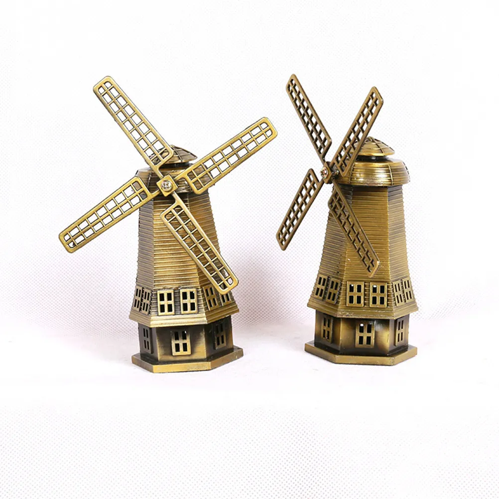 1Pcs Sturdy Zinc Alloy Windmill Sculpture Decorative Metal Windmill for Bedroom Living Room Desk Tabletop Party Event Souvenir
