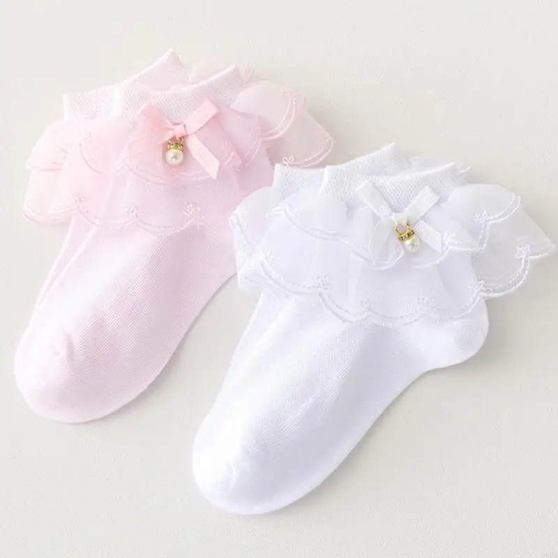 

Pack Of 1 Pair Girls Cotton Socks With Delicate Lace Comfortable Wear Short Socks for Parties And School