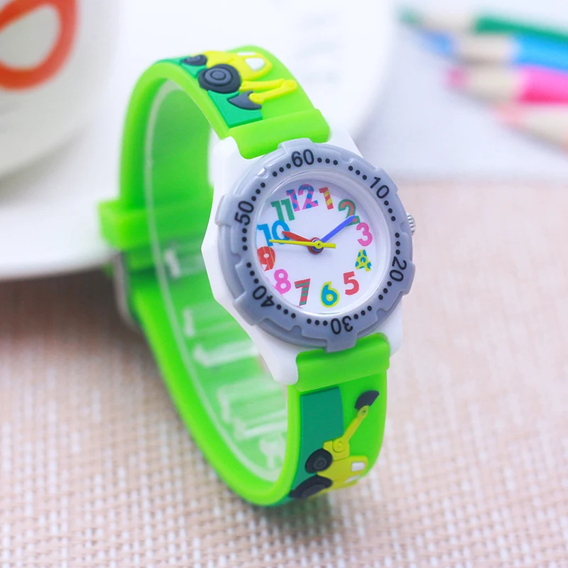 2024 new fashion childern boys girls cool 3Dcartoon excavator silicone watches More than 3 years old kids birthday gifts watches