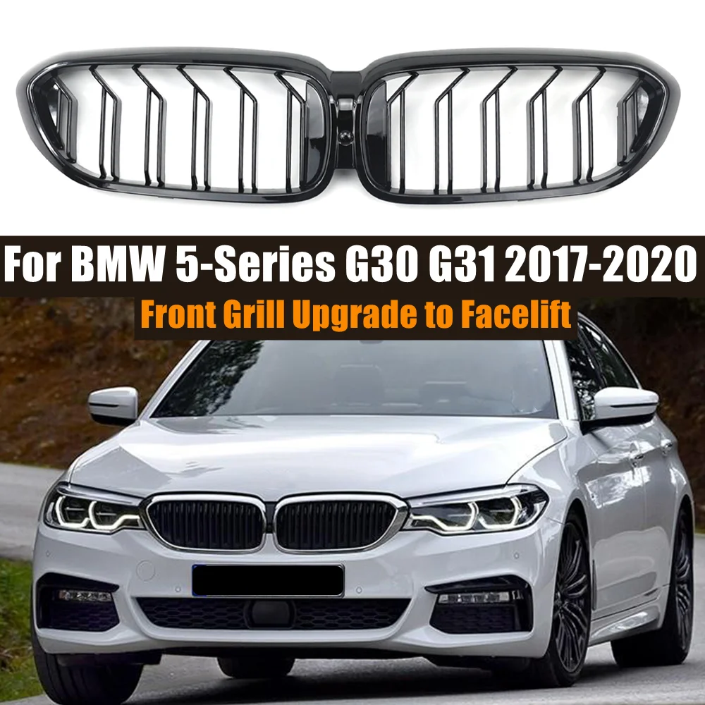 

Front Bumper Kidney Grille For BMW 5 Series G30 G31 2017 2018 2019 2020 Upgrade To Facelift Style Grill Gloss Black Double Slat