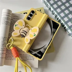 Korean Fashion Cute Silicone Bee Bracket Yellow Case With Portable Bracelet For Samsung Galaxy Z Fold 7 6 5 4 3 5G Hinge Cover
