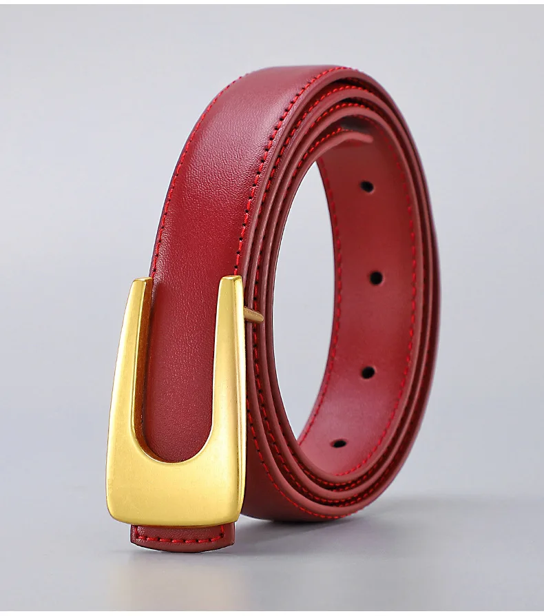 Damen Retro U-Schnallen Echtleder-Gürtel, Minimalistischer Vielseitiger Dekorativer Kleider- und Anzuggürtel, Schlanker Damen-Stil – Detail 15