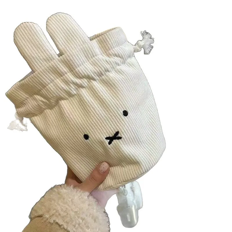 Miffy Corduroy Bundle Pocket Anime Cute Print Large Capacity Portable Makeup Storage Bag Kawaii Drawstring Women's Bag Gift