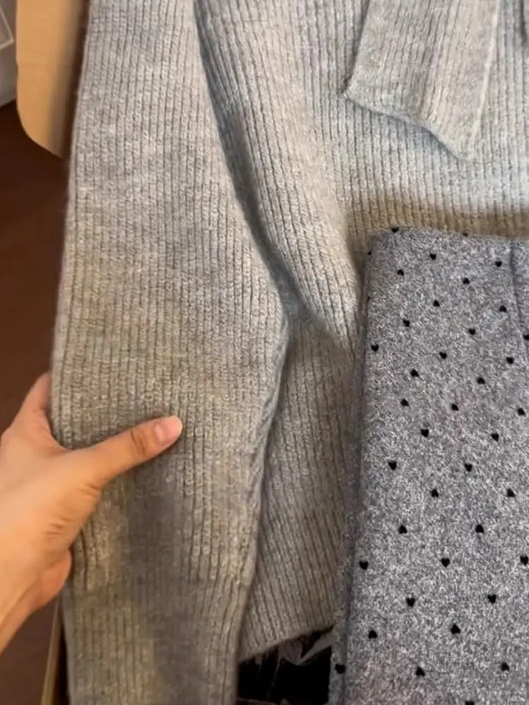 Dames nieuwe tweed stijl outfit jurk lente winter grijze binnenlaag set met polka dot minirok mode