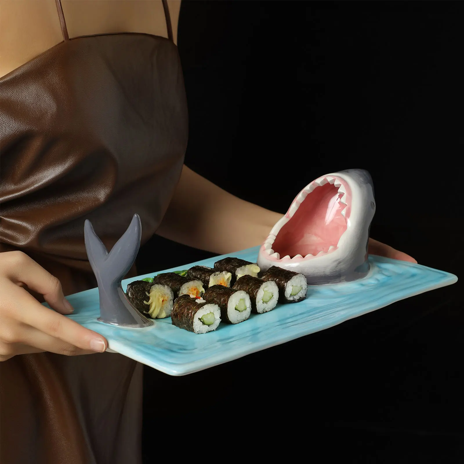 Ceramic Sushi Plate, Shark Shape Rectangle Cheese Board Dining Table Kitchen Decoration 2022 New Fashion