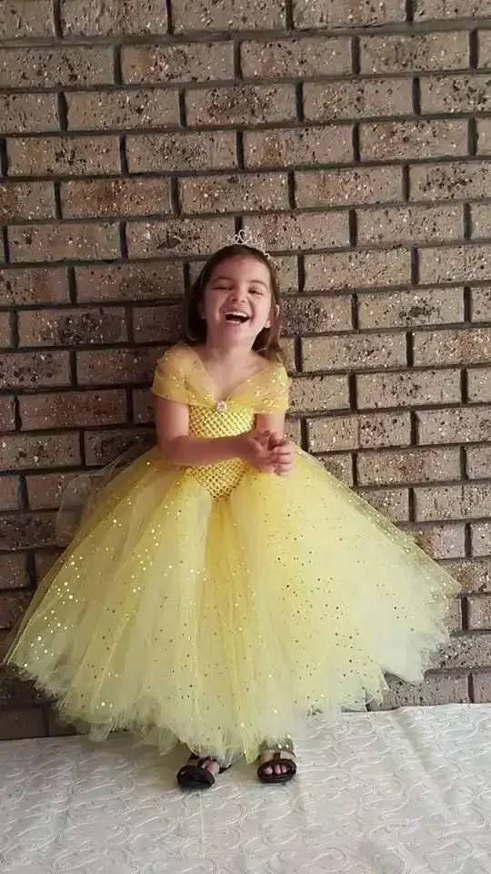 Elegant Yellow Girls Party Tutu Dress Princess Dress Stunning Yellow Glittery Tulle Baby Girls Tutu Dress Flower Girl Dresses