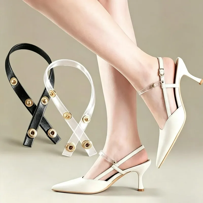 2/8Pcs Invisible High Heels Anti-loose Straps Adjustable Transparent Non Slip Holding Loose Ankle Shoelace Snap Button Accessory