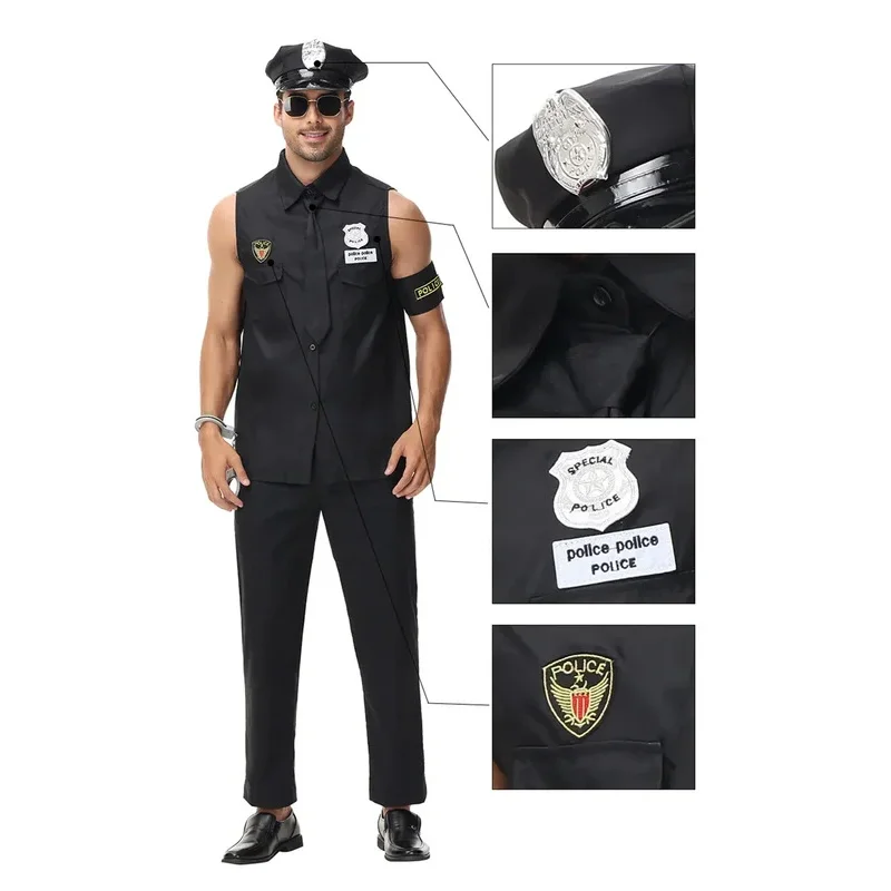 Halloween Costumes Adult America U.S. Police Dirty Cop Officer Costume Top Shirt Fancy Cosplay Clothing for Men