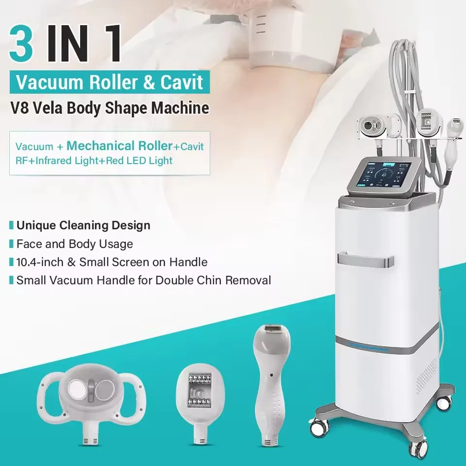 

Новейший 3 в 1, сильный механический вакуумный ролик от целлюлита Big Cavit для похудения V8 Vela Rfsings, машина для похудения, удаление жира