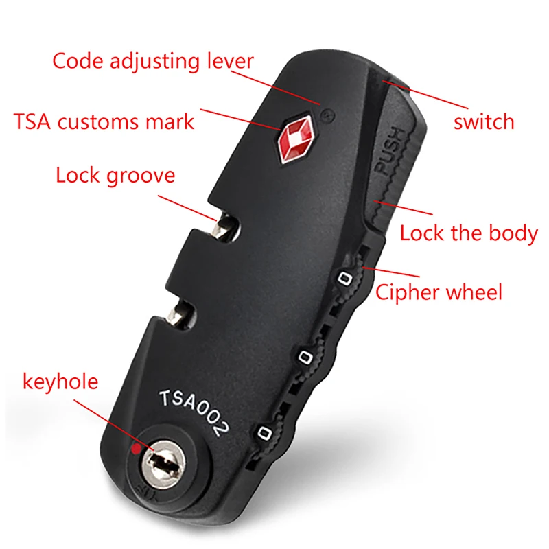 Innovative Security Tool For Travel Suitcase Luggage Portable Black TSA Padlock 3 Digit Customs Password Combination Lock