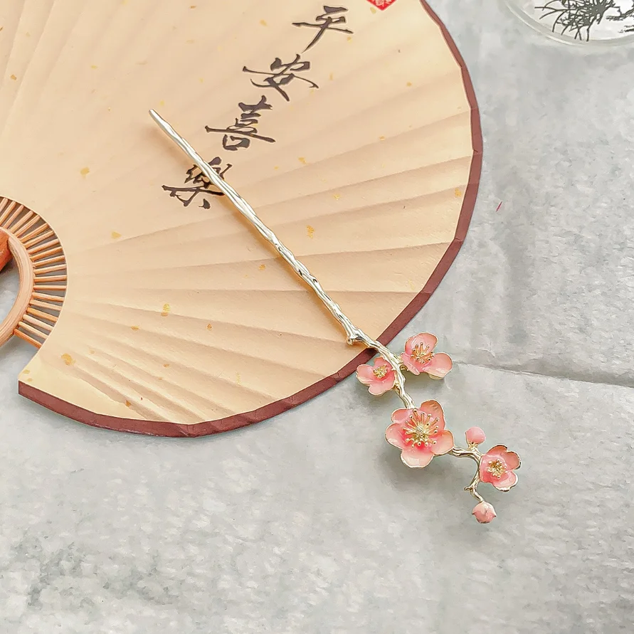 Elegant Cherry Blossom Hairpins Japanese Alloy Hair Sticks with Pink Floral Women High Buns Hanfu Style Hair Accessories Gifts image 3