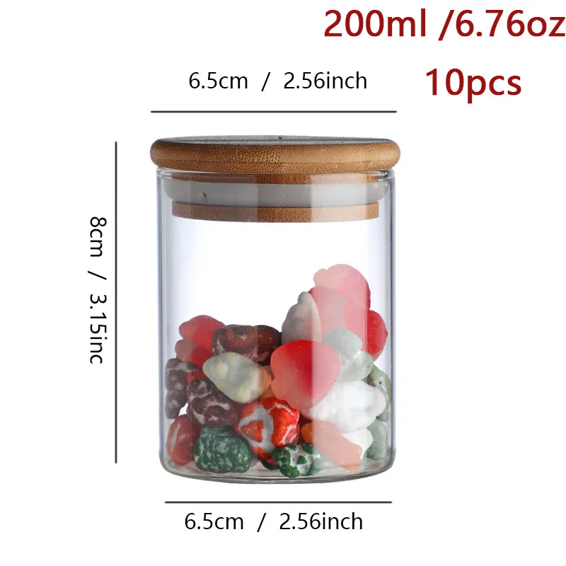 Glass Food Storage Jars 10-Pack Clear Glass Food Canisters with Bamboo Lid Airtight For Tea/Coffee/Sugar/Candy/Spice and More