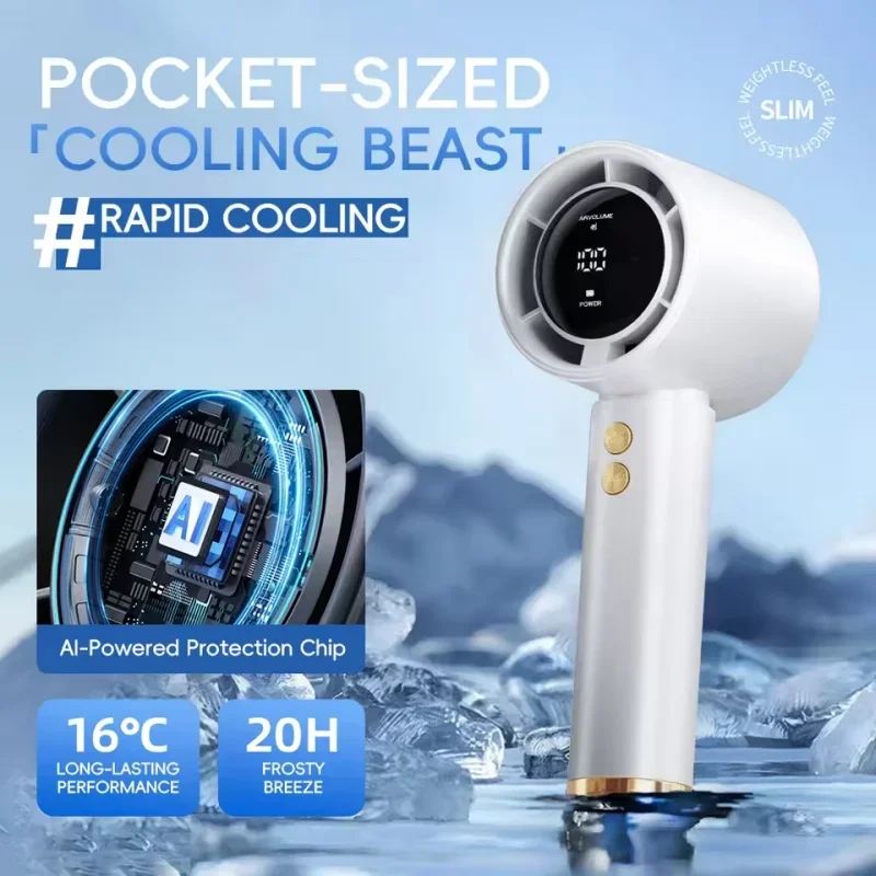 

100-Speed Super Turbo Fan - Pocket-Sized High-Speed Cooler, Rechargeable & Ultra-Quiet Handheld Fan Amagi