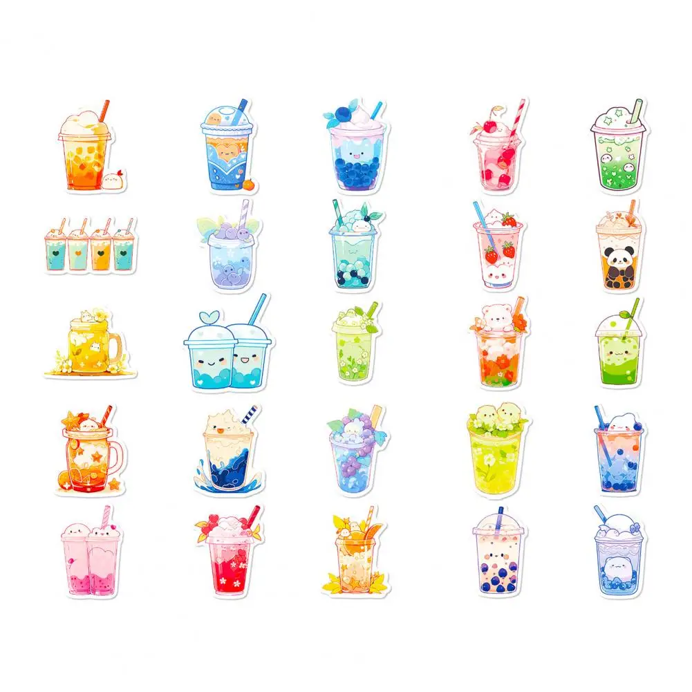 Smooth Milk Tea Stickers Bubble Milk Tea Stickers 50pcs Bubble Milk Tea Sticker Set Self-adhesive Waterproof Pvc Decal for Phone