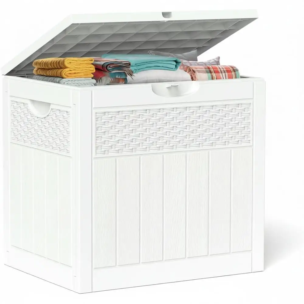 

Ящик для хранения из полимерной смолы, для улицы, патио, сада, двора, с замком, водонепроницаемый, для инструментов, подушек, аксессуаров, белый