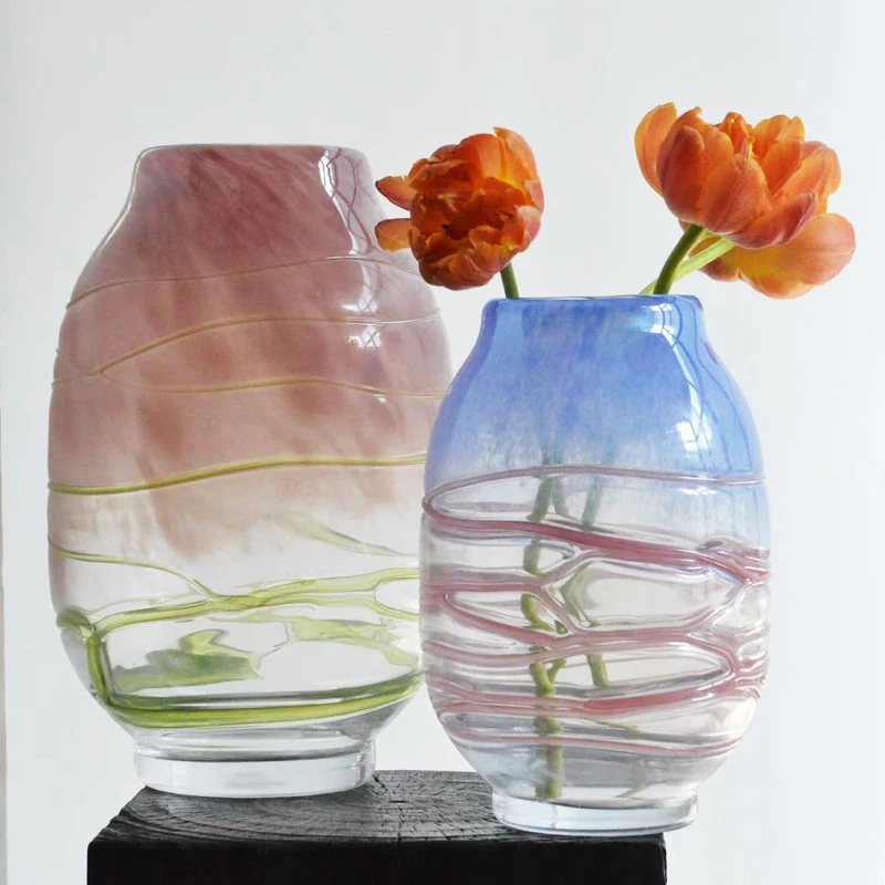 New-style blue fish scale pattern hydroponic flower plant vase modern light luxury soft decoration show home ornament