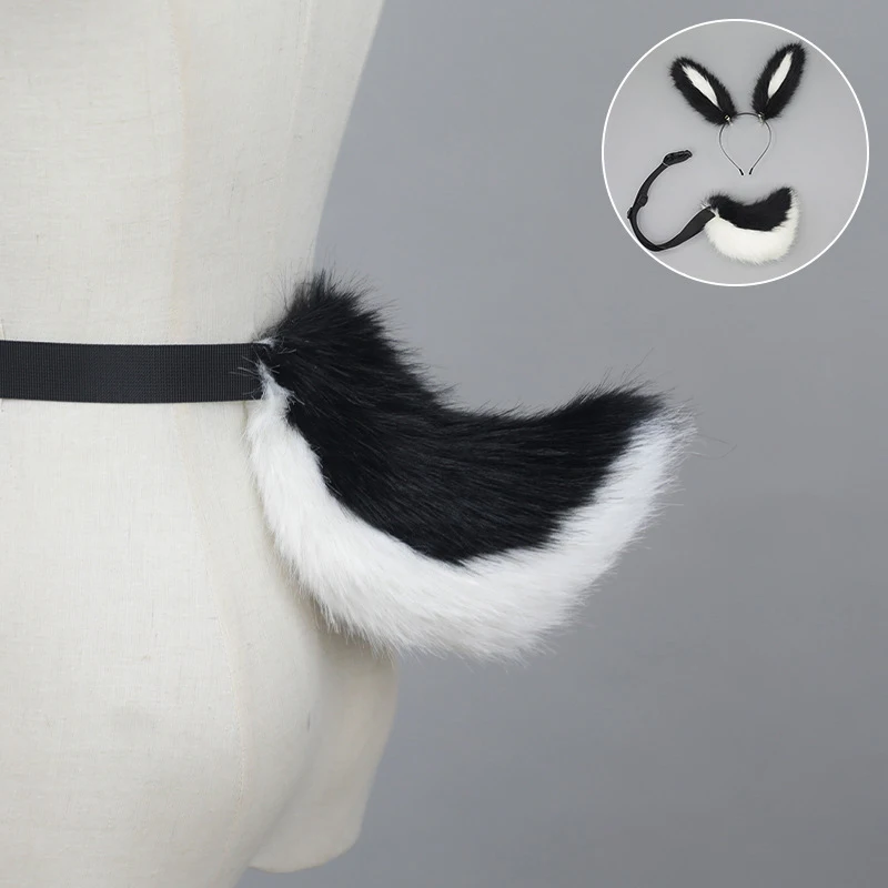 فروي اليدوية أفخم محاكاة آذان أرنب عقال مع لطيف الحيوان الذيل مجموعة الدعائم لوليتا Hairwear تأثيري اكسسوارات الحفلات