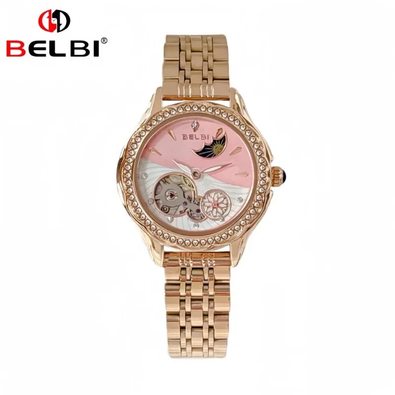 New Women's Watches Luxury Tourbillon Style Original Automatic Mechanical Watch for Woman Waterproof Ladies Watch Reloj Pink