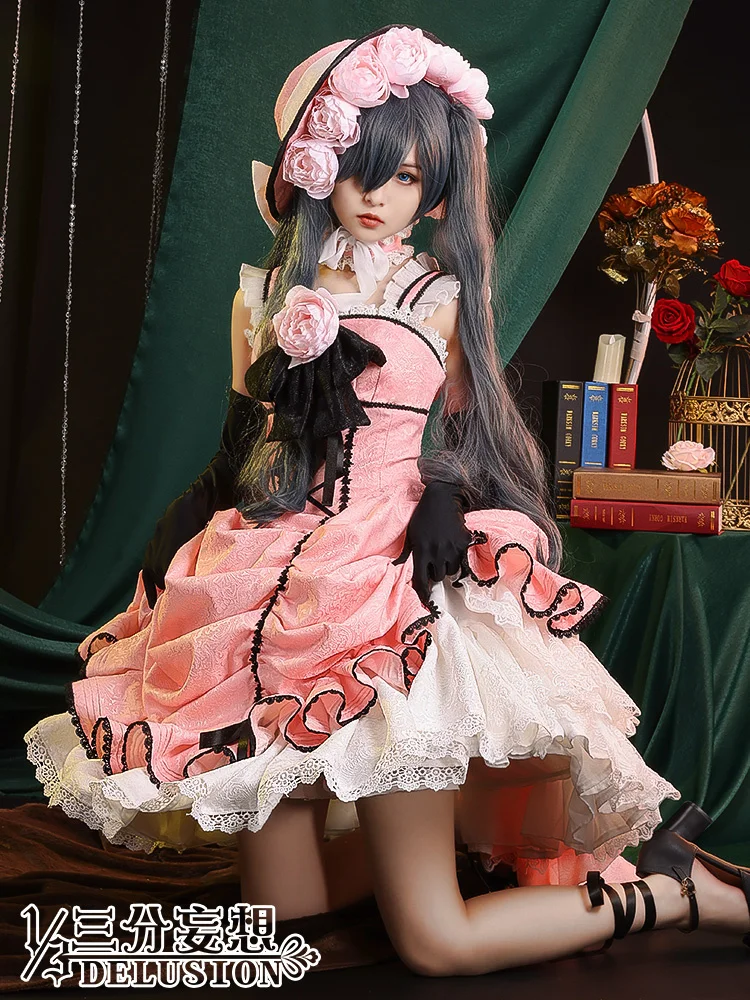 Robe de Cosplay Anime Black Butler Ciel Phantomhive pour Femme, Bottes, Perruque, Kuroshitsuji, Robes de Demoiselle d'Honneur Lolita, Uniforme, Costumes