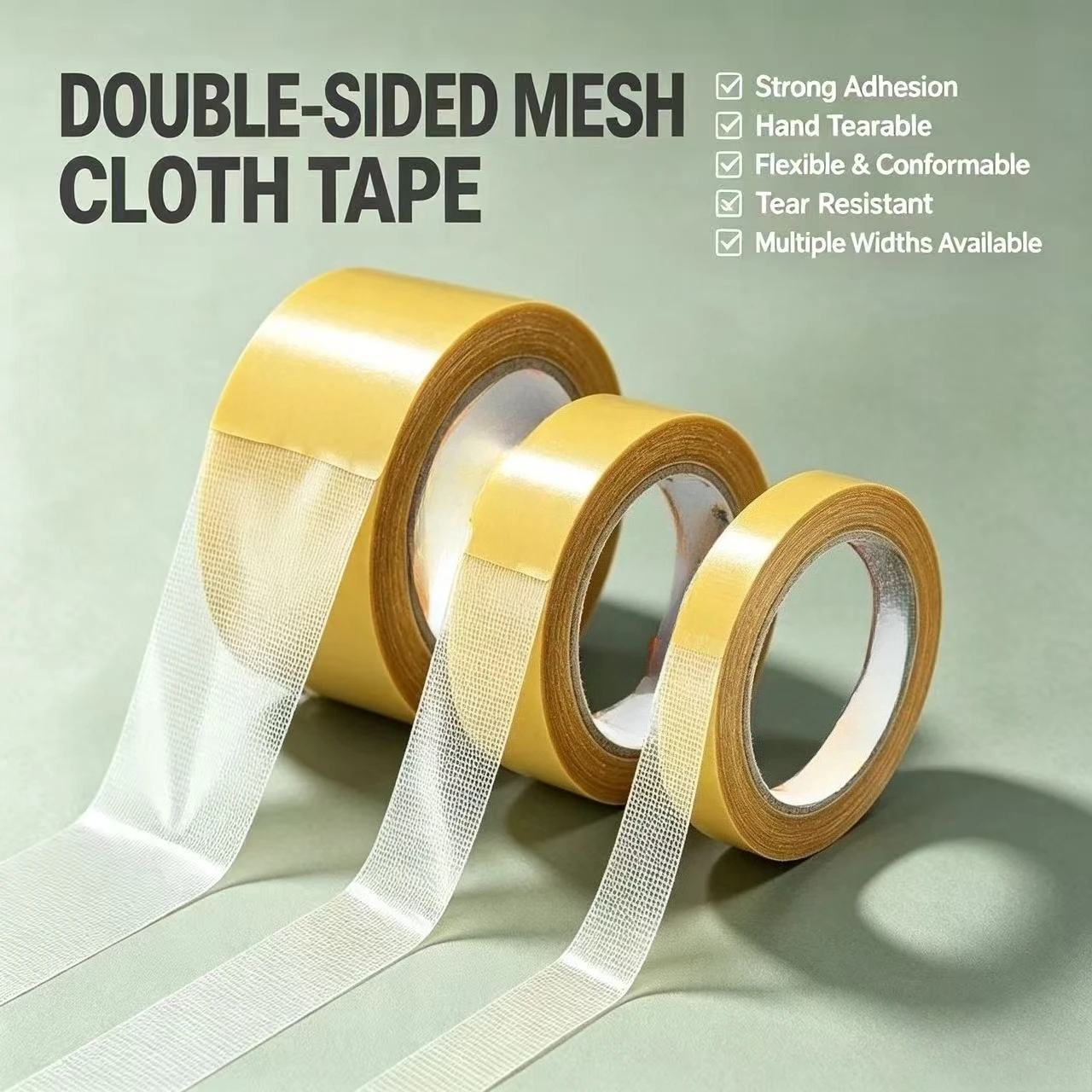 Double Sided Cloth Tape, Waterproof ,Hand Tearable  ,Multiple Sizes for Floral Packaging, Wedding Decorations & Craft Fixing