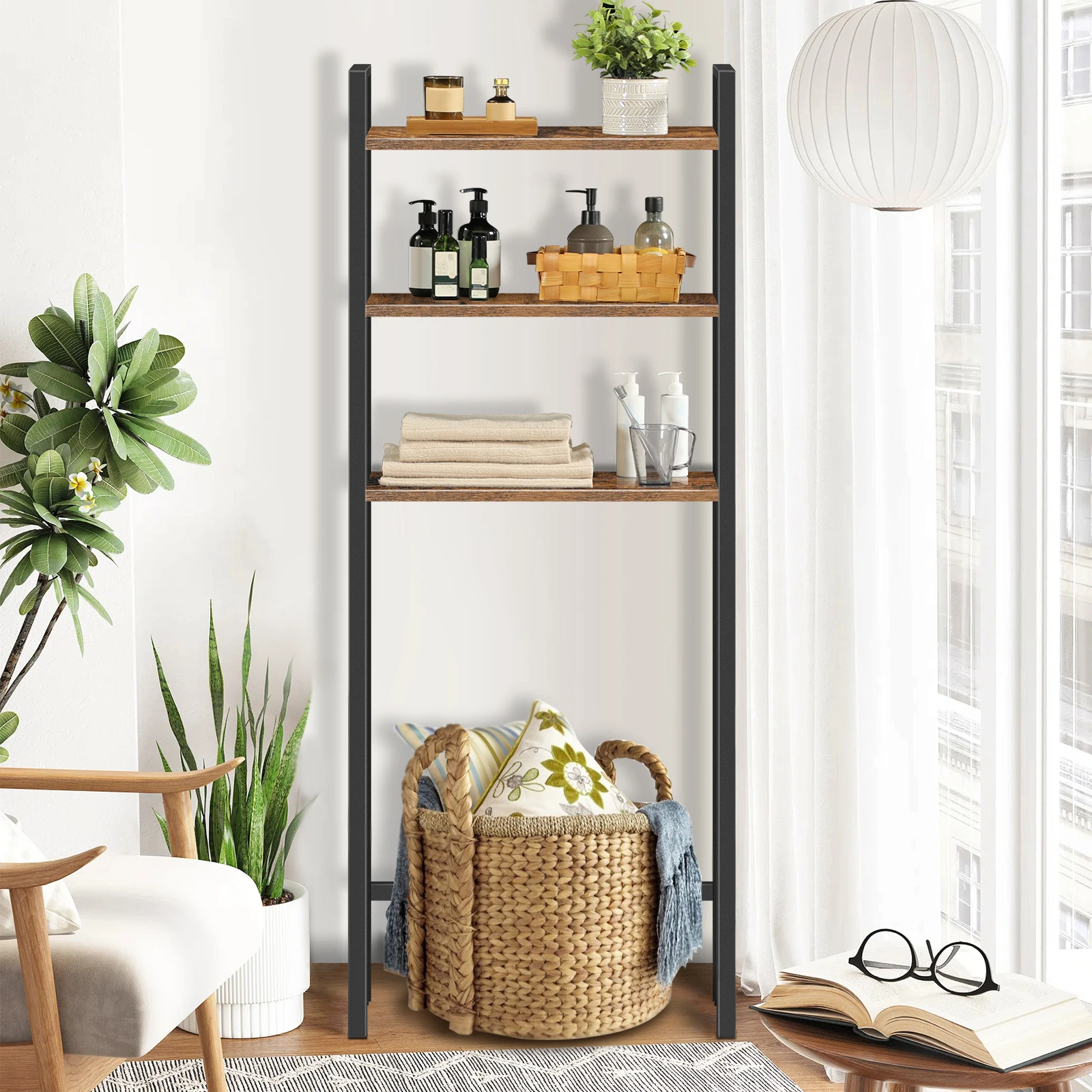 HOOBRO Over The Toilet Storage Rack 3-Tier Industrial Bathroom Organizer Toilet Shelves Space Saver with Multi-Functional Brown image 4