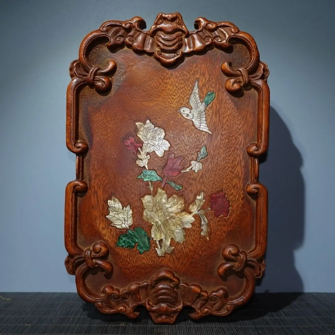 

9.5" Chinese Rosewood Carved Tea Tray Home Storage Retro Rectangular Tea Tray, Household Kitchen Tableware Kung Fu Tea Set