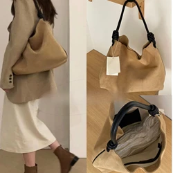 Retro Fall and Winter Frosted Leather Women Tote Bag Suede Shoulder Armpit Bag Cowhide Texture Large Capacity Commuter handbag