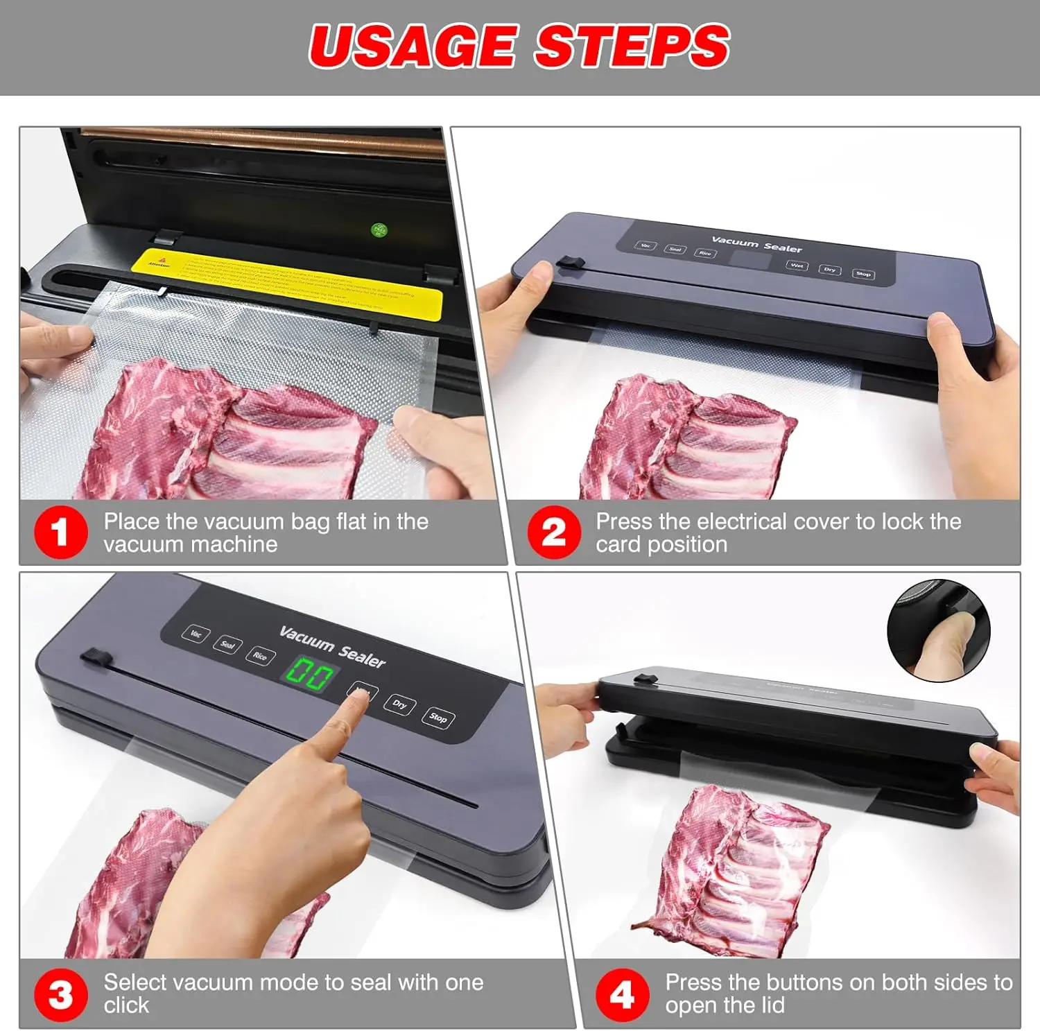 ماكينة تفريغ الهواء المنزلية الصغيرة لحفظ الطعام الطازج، جافة ورطبة، مزدوجة الأغراض، تغليف المواد الغذائية الأوتوماتيكية بالكامل #4