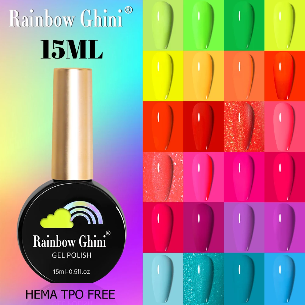 

Rainbow Ghini 15ml Neon Yellow Green Color Nail Polish Bright Fluorescent Summer Long Lasting Soak Off Gel Varnish Hema/TPO Free