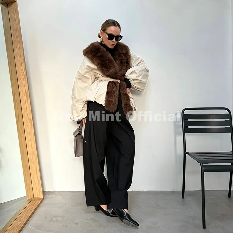 Neo Mint 2026 Winter Luxury Fur Collar Puffer Parka Jacket Women Warm Padded Quilted Coat Iconic Fashion Girls Outerwears